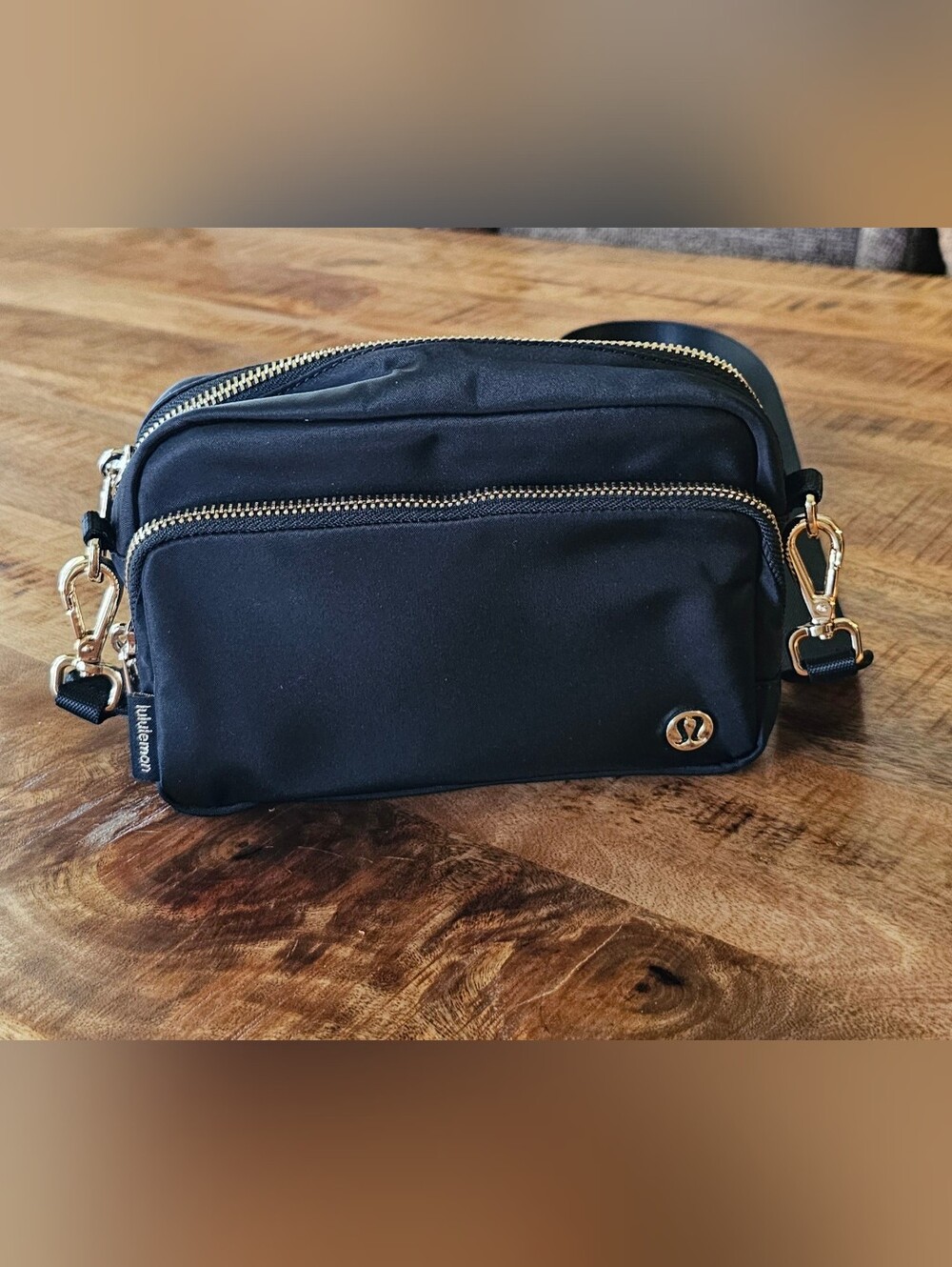 lululemon athletica Black Crossbody Bag with Gold Hardware 2 Liter